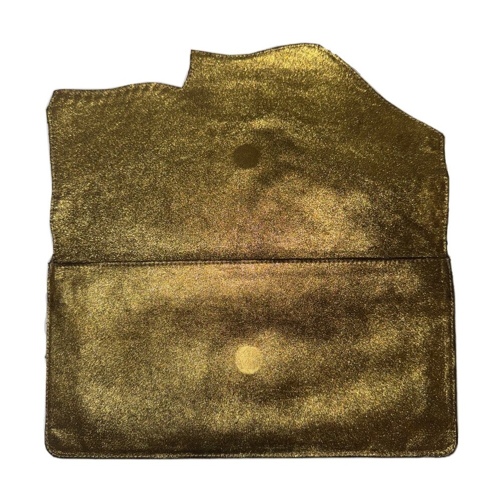 Balmain Gold Croc Leather, Suede, and Rhinestone Patchwork Clutch - Picture 3 of 10